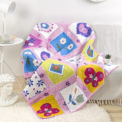 ABREEZE Cotton Quilt Butterfly and Heart Bedspread Toddlers and Baby Quilt Nursery Bed Blankets Throw Blanket for Girl's Bed Choice 43 X 51