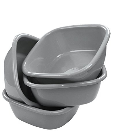 Begale 8 L Small Square Washing Up Bowl, 4-Pack Plastic Washing Bowls, Gray