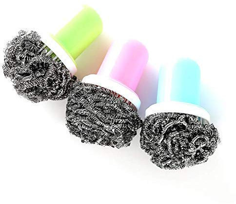 Gwill 3 Pack Edelstahl Schwämme Wäscher mit Griff Edelstahl Topfreiniger Reinigungsbürste für Küche Badezimmer Pan Pot