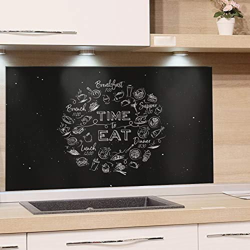GRAZDesign Spritzschutz Küche schwarz - Spruch Time to Eat - Glasrückwand Rückwand Küchenrückwand aus ESG Glas 60x60cm