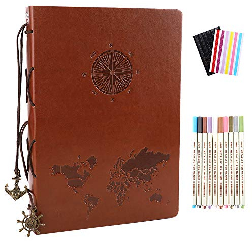 Scrapbooking Album Foto in Pelle Vintage, YHH Album Fotografico Pagine Nere, Scrapbook Album Viaggio, Idee Regalo per Matrimonio Festa Compleanno Natale Mamma Donna uomo, bussola