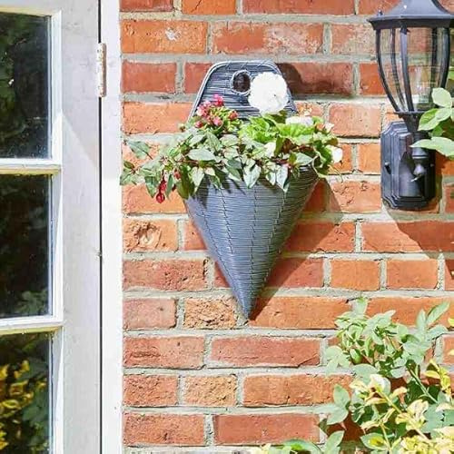 Garden Mile Slate Rattan Hanging Basket Outdoor Durable for Garden Decorations, Patio Hanging Flower Planter - Weatherproof Garden Planter, Grey, 38cm x 35cm x 35cm, 7.5L Capacity, Wall Hanger