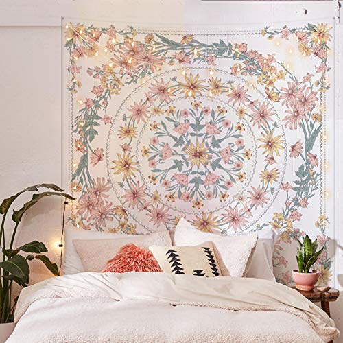 Simpkeely Mandala Floral Medallion Tapestry, Sketched Flower Plant Boho Wall Hanging, Bohemian Tapestries for Bedroom Living Room Dorm Home Décor 59.1 x 80 Inches (RosyBrown)