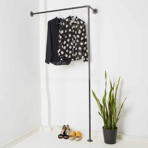 VARIOUS Kleiderstange für die Ecke - div. Größen, z.B. 100 x 200 cm - Industrial Design Eck-Garderobe für Jacken - nach links o. rechts - schwarz, Metall