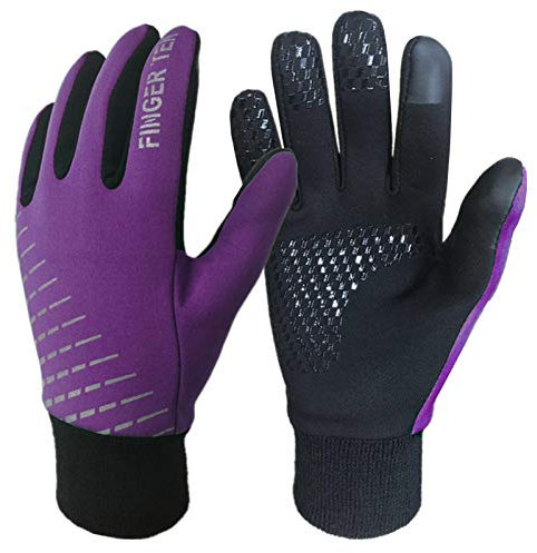 FINGER TEN Handschuhe Kinder Winter Frühling Für Jungen Mädchen Fahrrad Laufen Fußball Outdoor Sport Touchscreen Warm Winddicht rutschfest Paar (M, Lila)