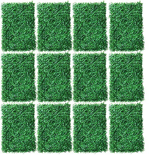 OUKANING 12 Stück Künstlich Hecke Pflanze Zaun Bildschirm Grün Wand Panels Dekor Schön für Balkonzaun, Sichtschutz, UV-Schutz (308X)
