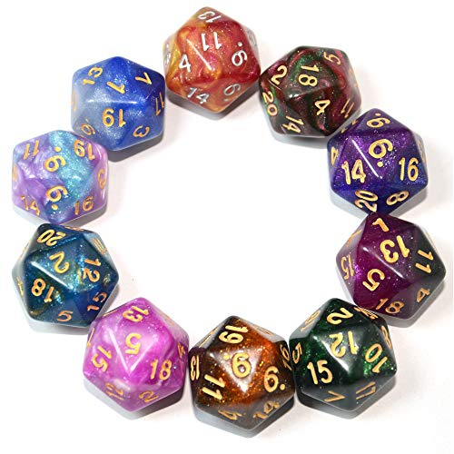 SmartDealsPro Lot de 10 dés polyédriques à 20 faces D20 pour jeu de table DND RPG MTG (couleur pailletée)