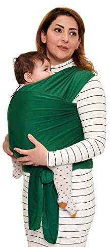 Baby Garden Babytragetuch für Neugeborene bis 18 kg - elastisches Tragetuch - Ergonomisches Tragen - Grün - inklusive Aufbewahrungstasche und Lätzchen