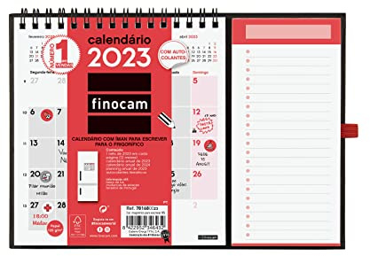Finocam - Kalender 2023 für Kühlschrank Neutro mit Magnet zum Schreiben Januar 2023 - Dezember 2023 (12 Monate) Portugiesisch