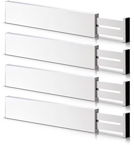 4 Pack Bamboo Drawer Dividers 2.6 High, Adjustable Length from 12 Inch to 17 Inch, Expandable Kitchen Drawer Organizer Separators for Clothes, Kitchen, Bedroom, Dresser, Office (White)