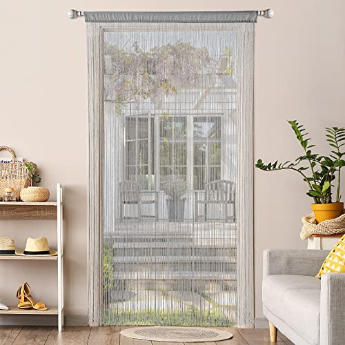 MIULEE Rideau à Fils Moustiquaire Rideau de Porte pour balcons Séparation de pièce Rideaux à Fils décoratif, 90 cm x 245 cm Gris