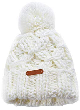 Unbekannt Damen Merino Mütze Mit Kunstfell Bommel Strick-Mütze Damen Grobstrick Pudel-Mütze Winter-Mütze Strickmütze Fellbommel Bommel Damen Winter Warm Beanie Mütze Strickmütze
