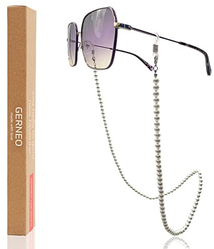 GERNEO® – Venedig – Premium Brillenband & Brillenkordel Unisex für Lesebrille & Sonnenbrille – 925er vergoldete oder versilberte Halter – weiße Perlen – extra lang