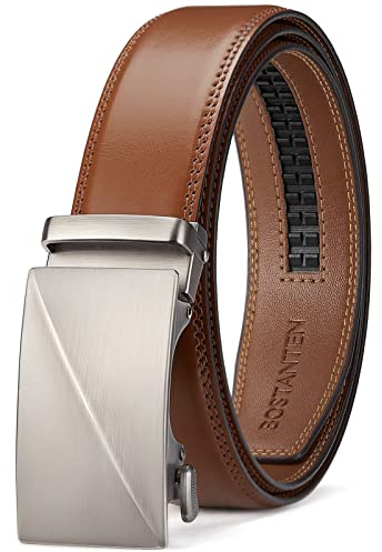 Bostanten - Läderbälte för män med justerbart glidspänne, kan skäras för bättre passform, A-05-brun, 32-38 Waist Adjustable
