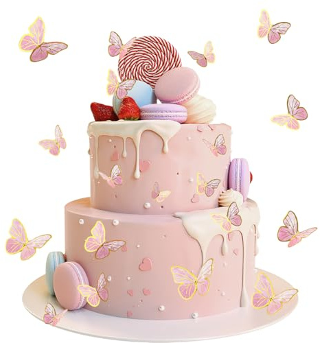 33 Stück Schmetterlings-Kuchendekorationen - Lebhafte 3D-Schmetterlings-Cupcake-Aufsätze für Geburtstag, Hochzeit, Party & Kuchenwand (Rosa)