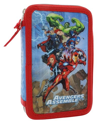 Estuche Avengers Marvel con 3 Compartimentos y 3 Cremalleras, Estuche Escolar para bolígrafos y Colores Completo de papelería con Triple Compartimento