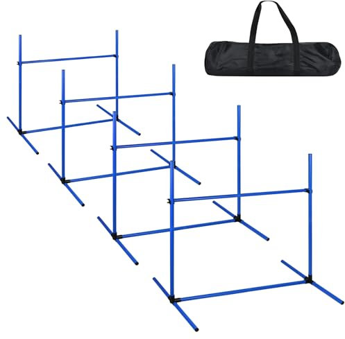 YARDIN Agility Set Hunde Ausrüstungs 4 x Hürden Höhenverstellbar, Agility Hürdenset Slalomstangen mit Tragetasche, Haustier Agility Trainingsgeräten Hunde Training Set, 104 x 70 x 101 cm, Blau