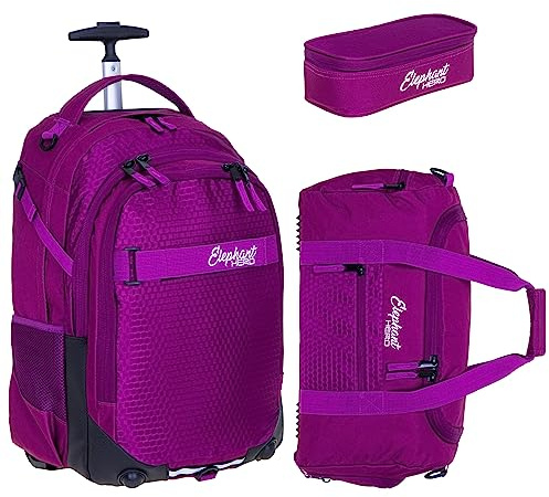 Elephant 3 Teile Set Trolley Schultrolley Rucksack 12994 Wild Berry TSM | Schultrolley Schulranzen Trolly Jungen Mädchen Rucksacktrolley Box Schulsporttasche Rcsack mit Rollen Schultasche