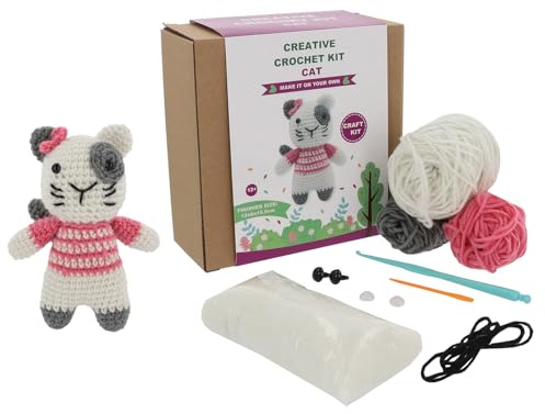 Shudehill Giftware Kreative Häkelsets Fuchs, Einhorn, Hund, Biene, Katze und mehr – perfekt zum Lernen oder für erfahrene Häkeln (süße Katze)