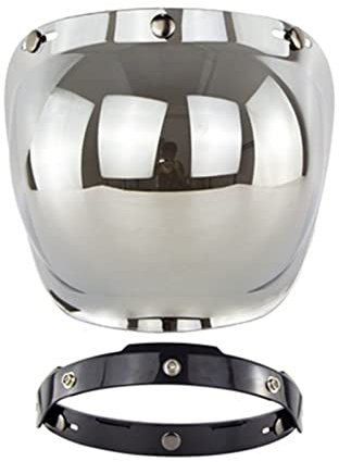 Visiera a Bolla per Motocicletta Retrò Universale a 3 Bottoni a Pressione, Lente per PC, Casco Aperto Vintage con Telaio in Argento