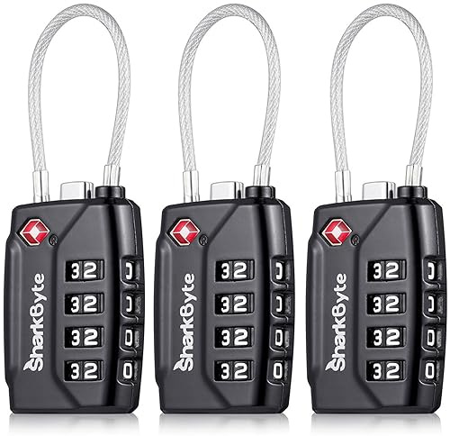 SharkByte TSA Cadenas à combinaison de sécurité, de voyage à 4 chiffres, câble flexible, serrure de voyage pour valise, sac de voyage, gym, casier, code