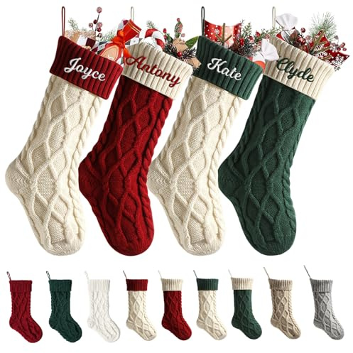 MJARTORIA Nikolausstrumpf Personalisierte Weihnachtsstrumpfe mit Namen 46cm Gestrickt Bestickte Weihnachtssocken Kamin Hängenden Strumpf für Feiertags Familienparty Dekoration，Bunt B：1Pc