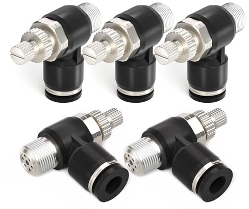 TAILONZ PNEUMATIC 2 Pack SL6-02 Racor para conectar a presión a la línea de aire Válvula de control de flujo de aire 6MM od 1/4 pulg BSP Codo 90 grados Racor para válvula de control de velocidad