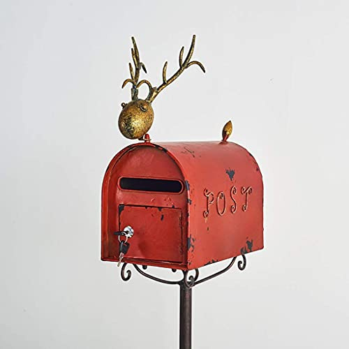 Pole-Style Mailbox Floor-Standing Mailbox/Decorative Photography Props Decoration Box/Outdoor Garden Galvanized Plate Mailbox Waterproof Letter Box with Lock Design (Color : A)