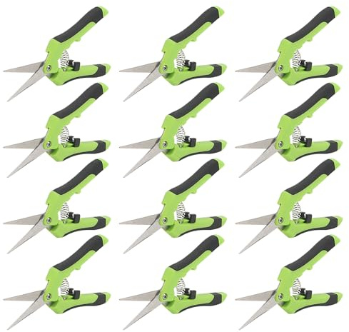ZEONHAK 12 PCS 6.5 Inch Green Bud Trimming Scissors, Stainless Steel Bud Trim Scissors, Straight Tip Gardening Pruning Shears Pruners for Gardening