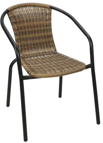 Mojawo Qualität Stahl/Polyrattan Bistrostuhl stapelbar Stapelstuhl Campingstuhl Gartenstuhl Küchenstuhl Balkonmöbel Gartensitzmöbel Cappuccino/Schwarz