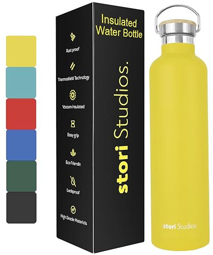 Stori Studios Vacuum Insulated Metal Water Bottle 750ml(25oz), Stainless Steel Water Bottle, BPA Free Standard Mouth Flask, Double Wall Insulated Water Bottles For Travel, Work & Gym - Yellow