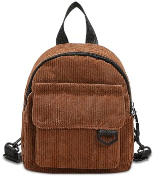WisePoint Frauen Mini Rucksäcke, Cord Casual Daypacks Rucksack Tasche für Frauen, Mode Rucksäcke Kleiner Rucksack zum Einkaufen, Reisen (braun)