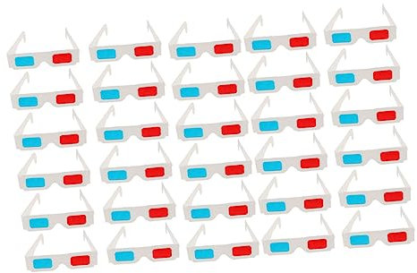 Housoutil 30pezzi Occhiali Usa e Getta in Cartone Bianco Con Lenti Rosse e Blu Leggeri e Per Film e Tv Per Adulti e Ragazzo Ragazza