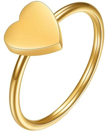 Bishilin Frauen Ringe Edelstahl Gold, Damen Ring Personalisiert Schmal mit Herz Bandring Freundschaftsring Hochzeit Ringe Nickelfrei Größe 62 (19.7)