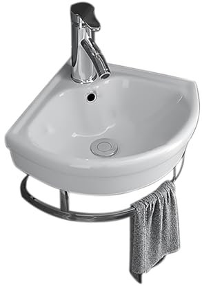 Moderno lavandino da bagno ad angolo con rubinetto di scarico portasciugamani – piccolo lavandino per bagni, montaggio a parete ad angolo