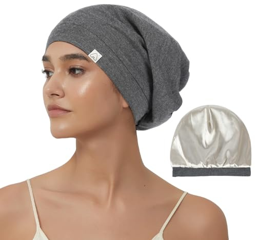 Hat Hut Seidenhaube zum Schlafen Satin Schlafmütze für Locken Haar Silk Bonnet Schlafkappe Slouchy Beanie Mütze für Frauen Männer