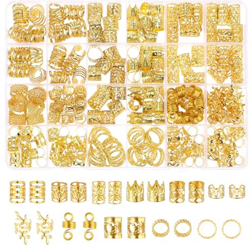 280 Stück Dreadlock Haar Accessoire Set,Haarschmuck für Zöpfe Gold,Haaranhänger für Frauen,Dreadlocks Schmuck Haarspiralen Clips,Verstellbar Metall Haargeflecht Ringe,für Deadlock Zubehör Haar Zöpfe