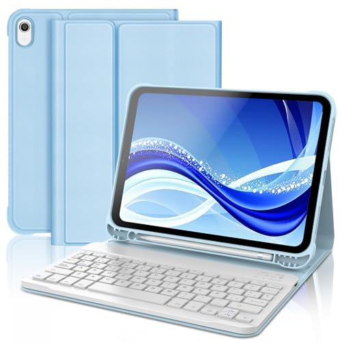 FOGARI Funda Teclado iPad A16 11ª Generación 2025/10ª Generación 10.9 2022, Español Ñ Teclado Bluetooth Inalámbrico Desmontable para iPad A16 11/10 Generacion, Azul Claro