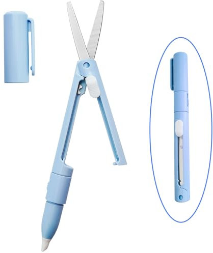 CCR Portable Pen Shape Scissors Small Paper Scissor,Ceramic Pencutter Utility for Paper,Creative Safe Folding Scissors DIY Multifunction Paper Cutting Art Tool for Office School(Blue)