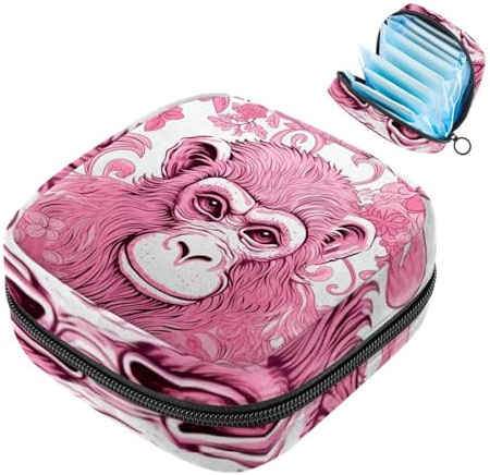Damenbinden-Aufbewahrungsbeutel für Damen, große Kapazität, Menstruationseinlagen-Tasche, Pink Monkey Orang-Utan-2017 Menstruationstaschen, Tampon-Sammeltasche, Geldbörse