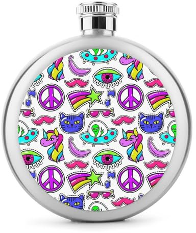 Flasque À Alcool En Acier Inoxydable Chat De La Paix Licorne Hip Flask Flasque De Whisky Flacon De Hanche 9x9cm
