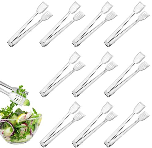 JINTANG 10 pcs Serving Tongs Buffet,9 Inch Stainless Steel Food Kitchen Tongs Frying Tong,Salad Tongs for Wedding Birthday Party Candy Bar