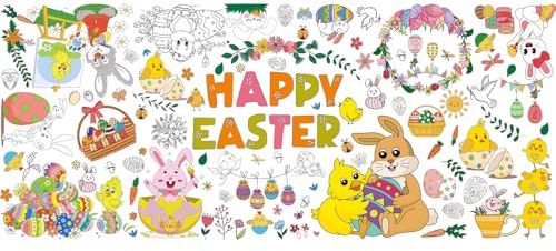 Papier-Tischdecke Ostern zum Ausmalen, 182 x 76 cm Basteln Ostern Kinder, Ostertischdecke, Tischdecke Zum Ausmalen, Bastelposter Für Spiele Und Aktivitäten, Mal Mich Bunt