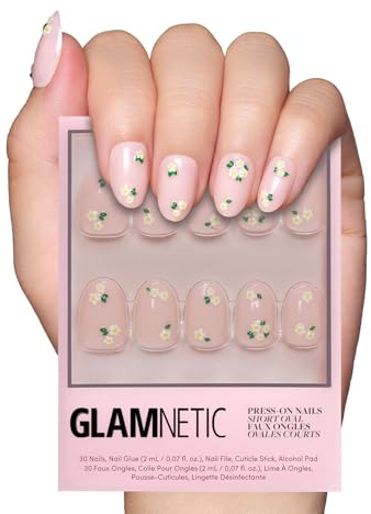 Glamnetic Press On Nails - Petals | Glossy, Semi-Transparent, Short Oval Nails, Salon Quality | 15 Sizes - 30 Nail Kit with Glue