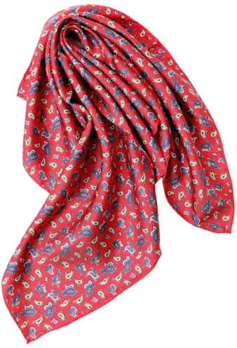 Prettystern handrullad halsduk dam herr unisex 100 % siden bandana nicki sommarhalsduk liten sidenscarf, 32 Paisley Röd, 53/53 cm, 14mm spessore, laminato a mano