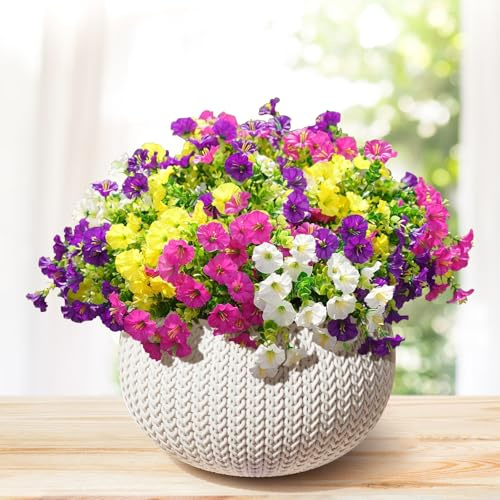 10 Bündel Künstliche Blumen im Freien, Kunstblumen wie Echt UV Beständige Outdoor Wetterfest Künstliche Balkonpflanzen für Gräber Balkon Veranda Hängende Garten Wohnzimmer Dekoration (10 Farbig)