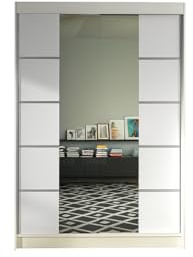 ELUKS - DERVINO Sliding Doors Wardrobe with Mirror Furniture for Bedroom Living Room and Hall Wardrobe Organizer Width 100cm/120cm/150cm/180cm/200cm/WHITE/BLACK/OAK (White, 120cm)