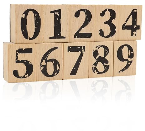 10 Stück Holz Zahlen Stempel Set 1 Zoll Gummistempel Retro Großbuchstaben Stempel Siegel Serie für Basteln DIY Projekte Kartenherstellung Scrapbook (10 Nummer)