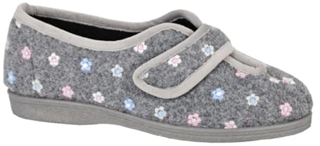 Sleepers Womens Matilda V Cut Touch Fastening Wide Fit Slippers Ladies Wide Fit Slippers Sizes 3-9 Navy Blue (EE Fitting)