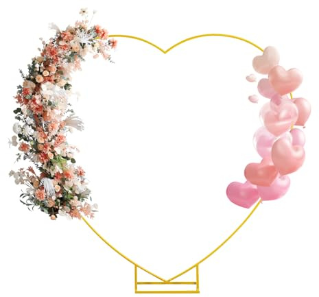 Metall Hochzeitsbogen Rahmen, Herz Bogen Hintergrundständer, Gold Ballonbogen Ständer, Blumen Ballon Hintergrund Stand für Hochzeit, Geburtstag, Party, Zeremonie Dekoration (200 * 200 cm)